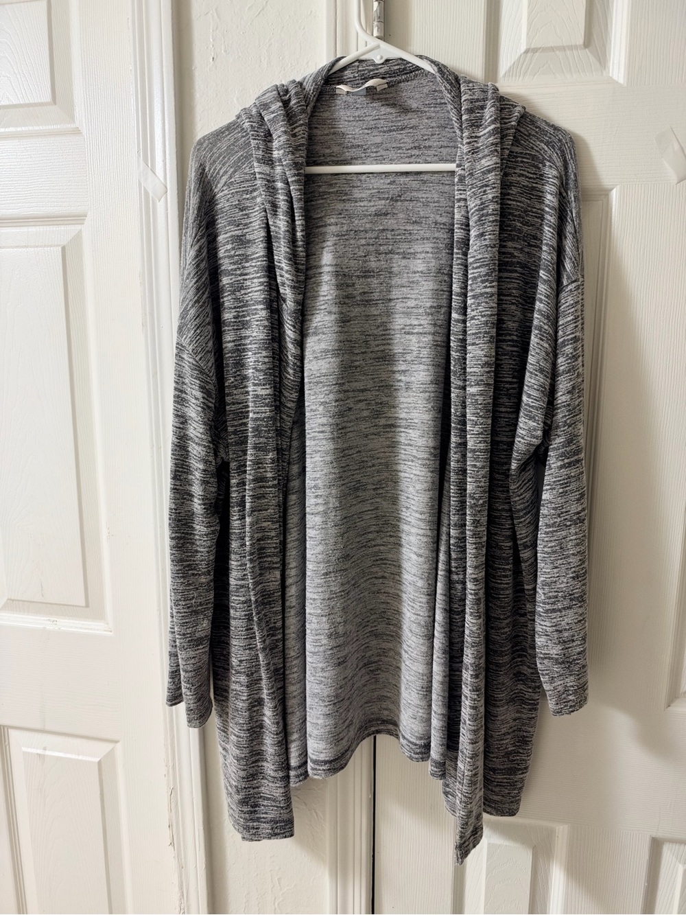 Terra & Sky Marled Open-Front Hooded Cardigan - Gray
